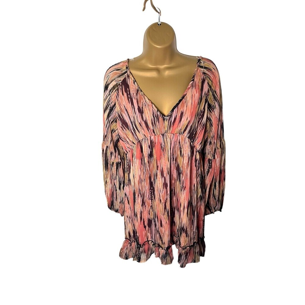 Everyday Chic Boutique Babydoll Mini Dress Metallic Abstract Salmon Combo L